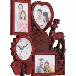 Attractionz Red & Beige Abstract Shaped Textured Analogue Wall Clock image 2