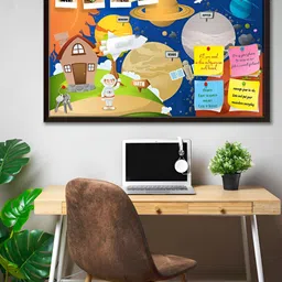 ArtzFolio Brown Astronaut & Planet System Printed Wooden Bulletin Board With Sticky Notes image 1