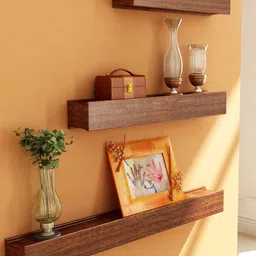 Home Sparkle Set of 3 Brown MDF Basic Wall Shelf image 1