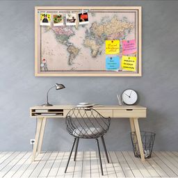 ArtzFolio Brown World Map On Mercators Projection Circa1860 Printed Wooden Bulletin Board image 1