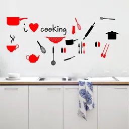rawpockets Multicolour PVC Printed I Love Cooking Wall Sticker 55x130-image-36