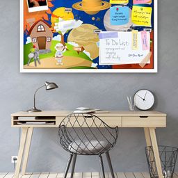 ArtzFolio White Astronaut Planet System Printed Wooden Bulletin Board With Sticky image 2