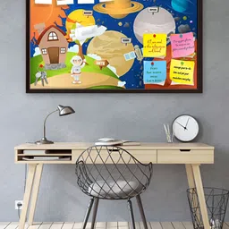 ArtzFolio Brown Astronaut & Planet System Printed Wooden Bulletin Board With Sticky Notes image 2