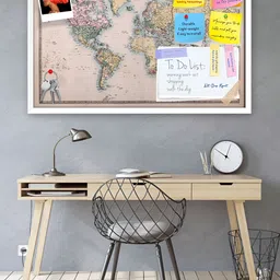 ArtzFolio White World Map Printed Wooden Bulletin Board With Sticky Notes image 2