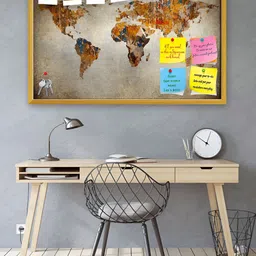 ArtzFolio Grunge Map of the World Printed Wooden Bulletin Board With Sticky Notes image 2