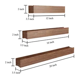 Home Sparkle Set of 3 Brown MDF Basic Wall Shelf image 3
