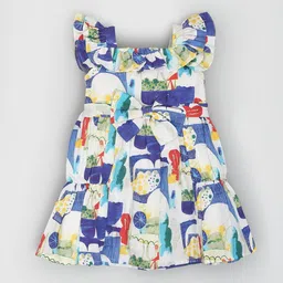 BAESD Girls Abstract Printed Cotton Square Neck Flutter Sleeve Fit & Flare Dress-7