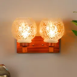 ELIANTE Brown & White Floral Printed Spherical Shaped Contemporary Wooden Wall Lamp-image-8