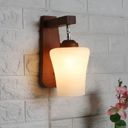 ELIANTE Brown and White Wooden Contemporary Bell Shaped Wall Lamp-8
