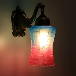 VAGalleryKing Purple & Blue Printed Bell Shaped Antique Elephant Design Glass Wall Lamp-image-80