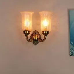 Fos Lighting White & Gold-Toned & White Wall Sconce With Floral Etched Glass Shades-image-30
