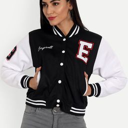 Emprall Women Black Floral Fleece Crop Biker Jacket-image-55