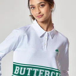 The Souled Store Women White Typography Printed Polo Collar Boxy T-shirt-picture-34