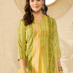 KALINI Floral Print Mandarin Collar A-Line Top-image-83
