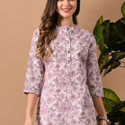 DORIYA Women Floral Printed Mandarin Collar Top-image-48