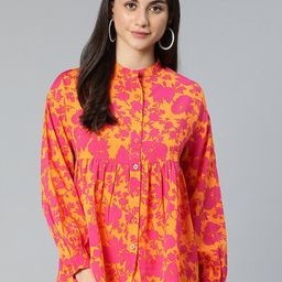 Oxolloxo Orange Floral Print Mandarin Collar Top-image-34