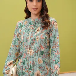 Vishudh Floral Print Mandarin Collar Top-image-57