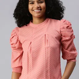SHOWOFF Women Peach-Coloured Mandarin Collar Top-picture-54