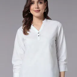 Style Quotient White Mandarin Collar Cuffed Sleeves Top-image-75