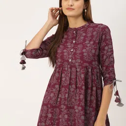 KBZ Maroon & Grey Print Mandarin Collar Top-picture-49