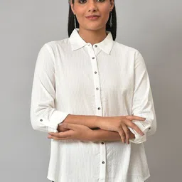 W Opaque Pure Cotton Striped Casual Shirt-70