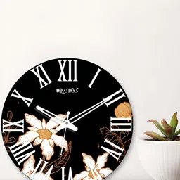 OLIVE TREE Black & White Printed Analogue Contemporary Wall Clock-image-36