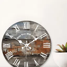 OLIVE TREE Grey & Brown Printed Round Contemporary Wall Clock-72