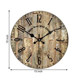 OLIVE TREE Black & Brown Printed Round Contemporary Wall Clock-90
