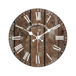 OLIVE TREE White & Brown Printed Round Contemporary Wall Clock-picture-56