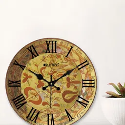 OLIVE TREE Yellow & Red Printed Round Contemporary Wall Clock-87