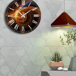 OLIVE TREE Brown & White Printed Contemporary Wooden Analogue Wall Clock-image-2