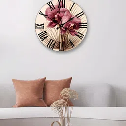 OLIVE TREE Beige & Pink Printed Analogue Contemporary Wall Clock-image-48