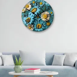 OLIVE TREE Blue & Yellow Printed Round Contemporary Wall Clock-18