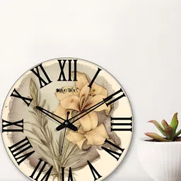 OLIVE TREE Beige & Black Printed Contemporary Analogue Wooden Wall Clock-42