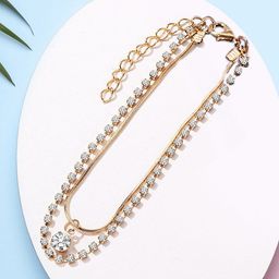 Peora Gold-Plated Cubic Zirconia Studded Anklet image 1