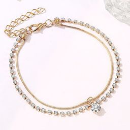 Peora Gold-Plated Cubic Zirconia Studded Anklet image 2