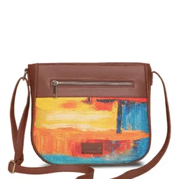 ZOUK Multicoloured Colourblocked Structured Sling Bag with Tasselled image 3