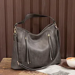 SYGA Leather Structured Hobo Bag With Tasselled-image-6