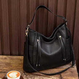 SYGA Textured Leather Structured Hobo Bag with Tasselled-image-21