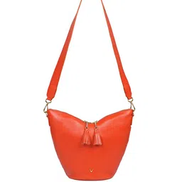Hidesign Orange Solid Leather Structured Hobo Bag with Tasselled-28