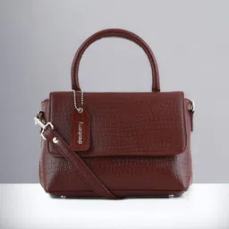 DressBerry Brown Textured Bowling Satchel Bag-16