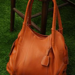 Fostelo Tan PU Oversized Structured Handheld Bag with Tasselled-3