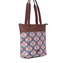 ZOUK Ethnic Printed Structured Jute Tote Bag image 4