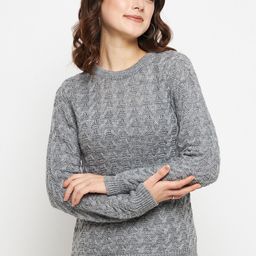 CREATIVE LINE Self Designed Round Neck Woollen Pullover-image-35