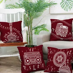 Indigifts Set of 4 Musical Instruments Printed Cushions-8