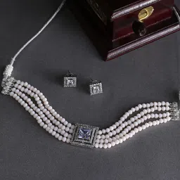 justpeachy Silver-Plated Stone Studded & Beaded Jewellery Set-picture-0