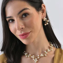 SOHI Gold Plated Artificial Stones & Pearls Studded Beaded Jewellery Set-13