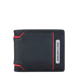 DUCATI CORSE Men Black & Red Printed Leather Two Fold Wallet-image-5
