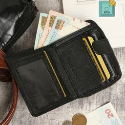 LOUIS STITCH Men Black Zip Detail Leather Two Fold Wallet-24