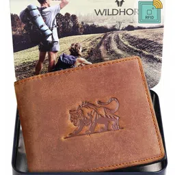 WildHorn Men Tan Self Design RFID Leather Two Fold Wallet-50